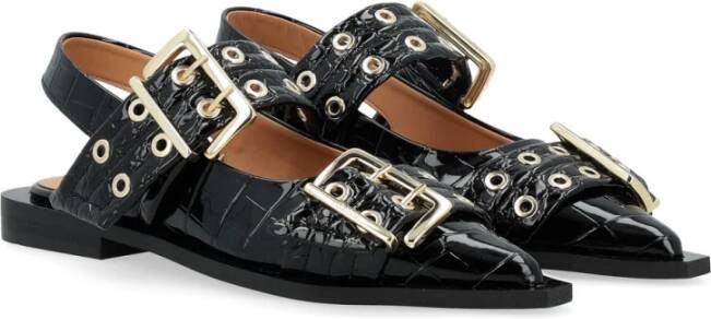 Ganni Elegante gesp krokostijl Black Dames