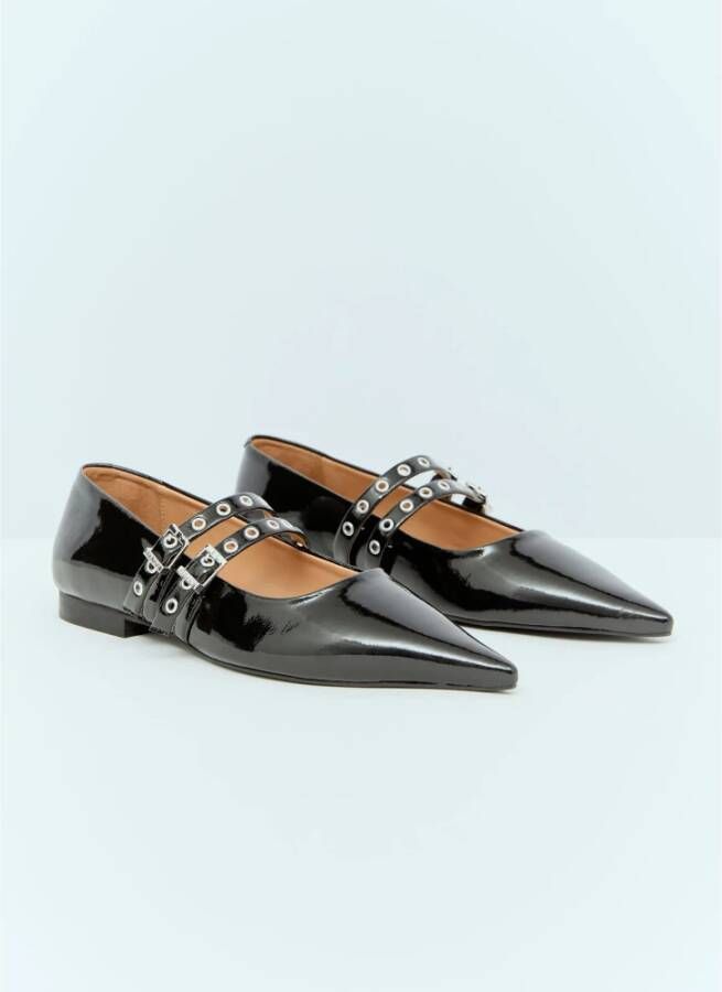 Ganni Eyelet Ballerina Flats Black Dames