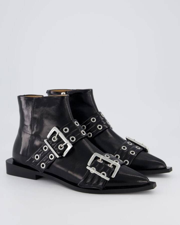 Ganni Feminine Buckle Flat Boot Black Dames