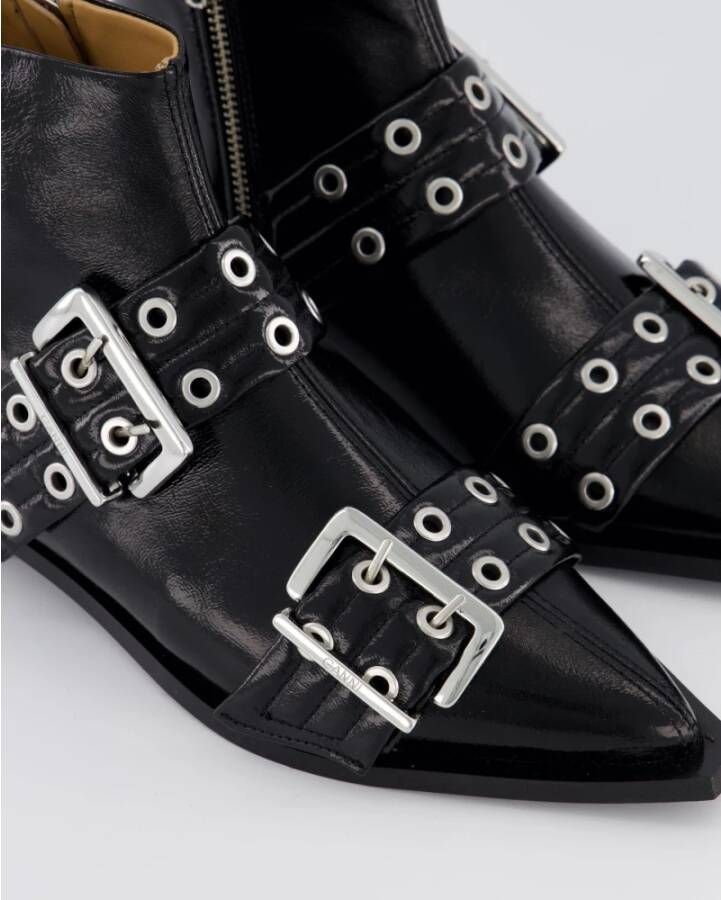 Ganni Feminine Buckle Flat Boot Black Dames