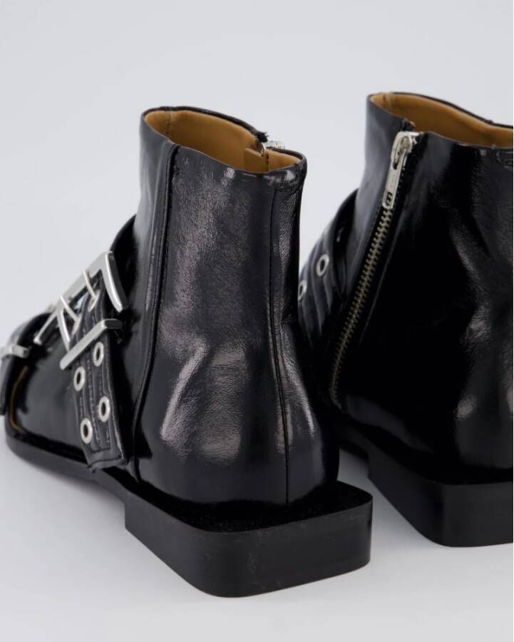 Ganni Feminine Buckle Flat Boot Black Dames