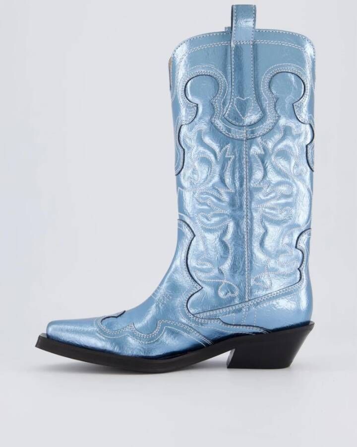 Ganni Geborduurde Western Boot Blauw Blue Dames