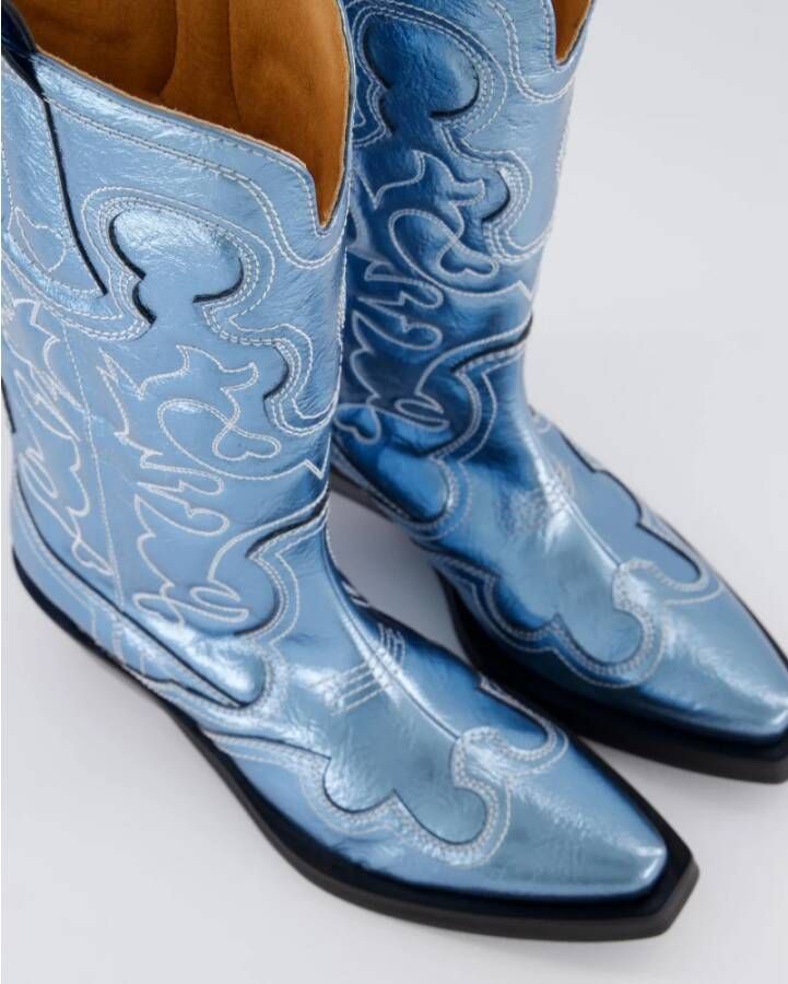 Ganni Geborduurde Western Boot Blauw Blue Dames