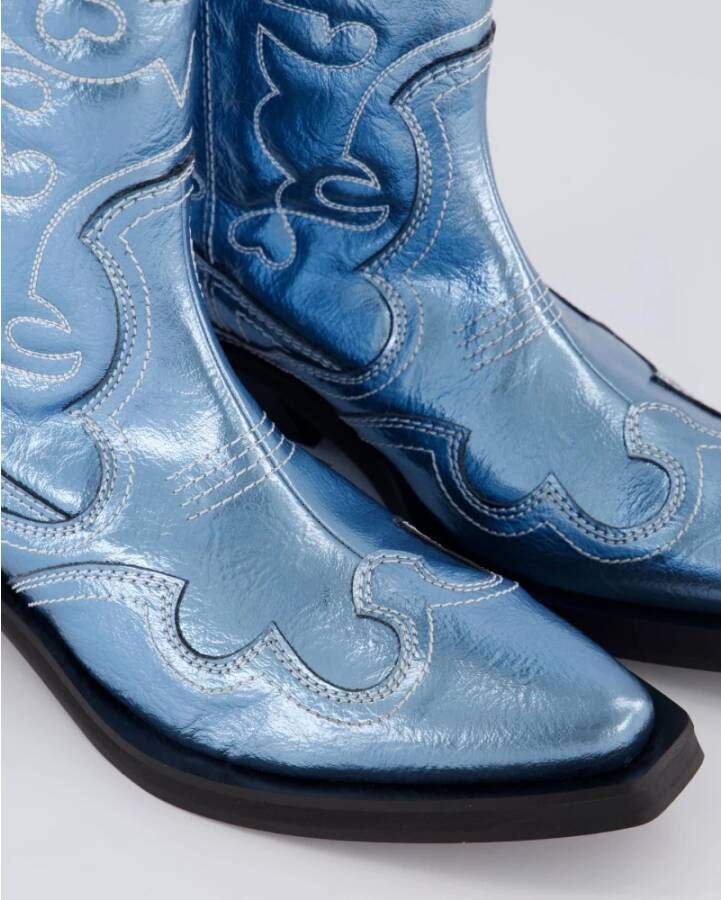 Ganni Geborduurde Western Boot Blauw Blue Dames