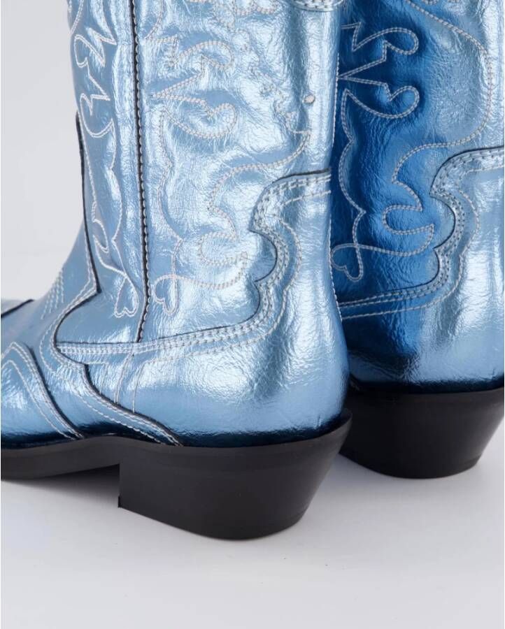 Ganni Geborduurde Western Boot Blauw Blue Dames