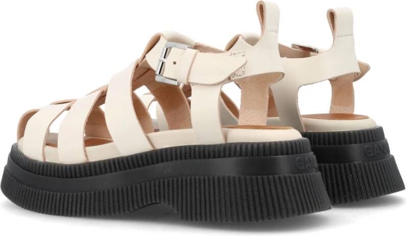 Ganni Gesloten Teen Leren Creeper Sandalen Beige Dames