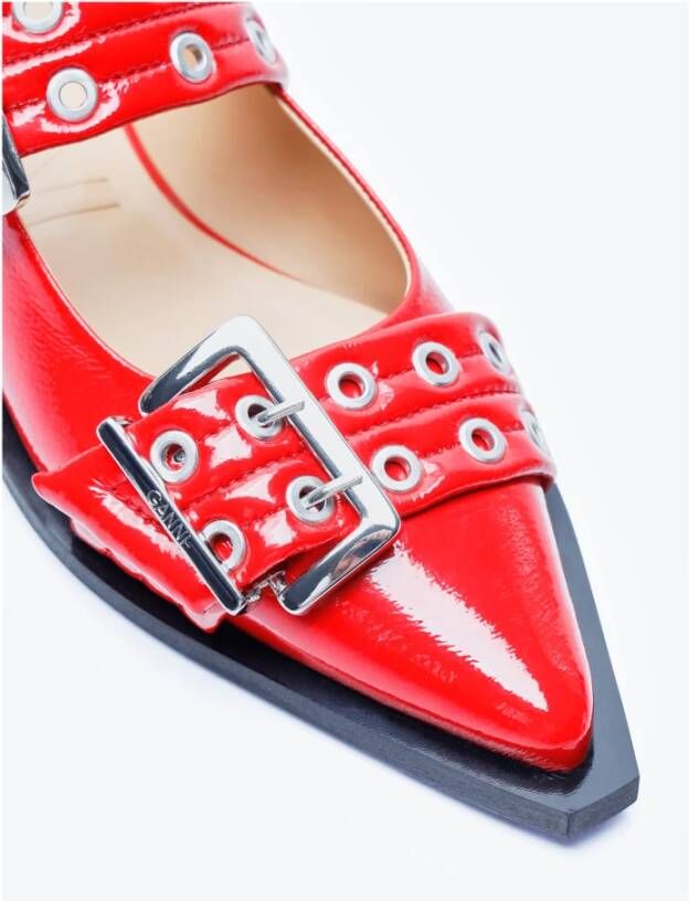 Ganni Glanzende gesp ballerina flats Red Dames