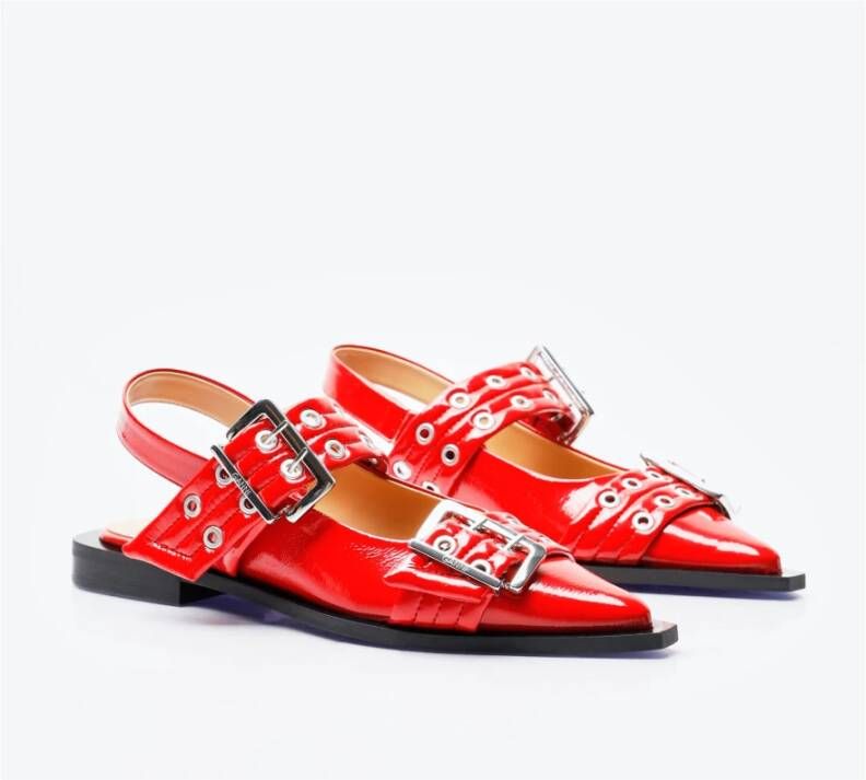 Ganni Glanzende gesp ballerina flats Red Dames