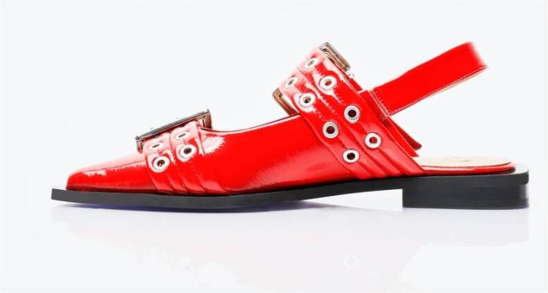 Ganni Glanzende gesp ballerina flats Red Dames