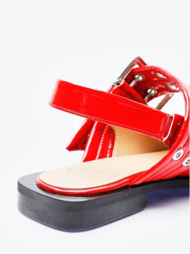 Ganni Glanzende gesp ballerina flats Red Dames