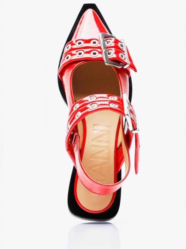 Ganni Glanzende gesp ballerina flats Red Dames