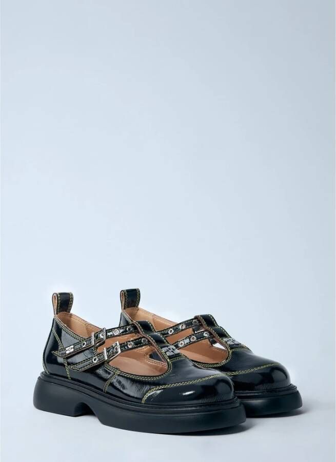 Ganni Glanzende Mary Jane Schoenen met Gesp Black Dames