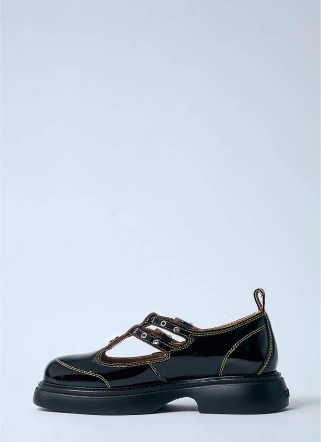 Ganni Glanzende Mary Jane Schoenen met Gesp Black Dames