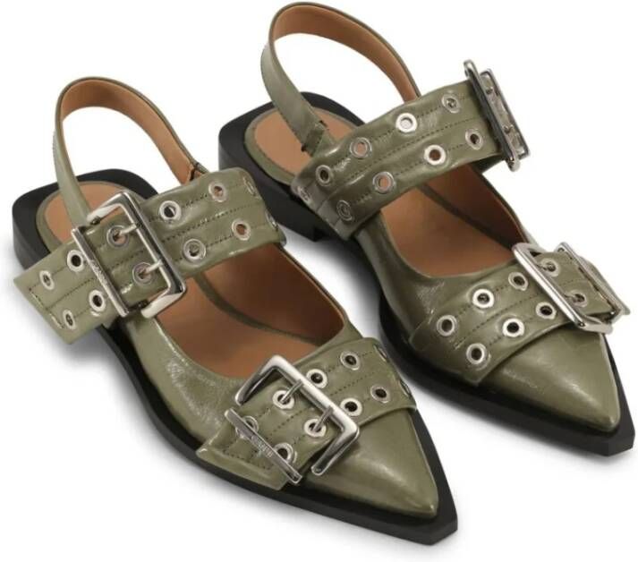 Ganni Groene Platte Slingback Blokhakken Green Dames