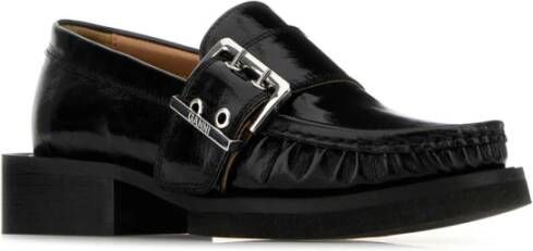 Ganni Klassieke zwarte leren loafers Black Dames