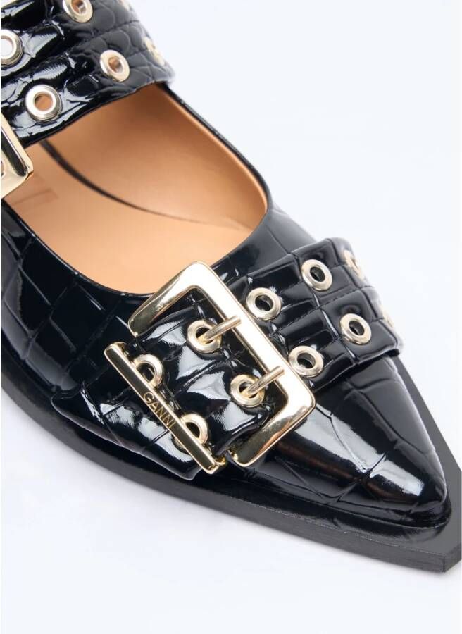 Ganni Krokodil-geëmbosseerde gesp ballerina flats Black Dames