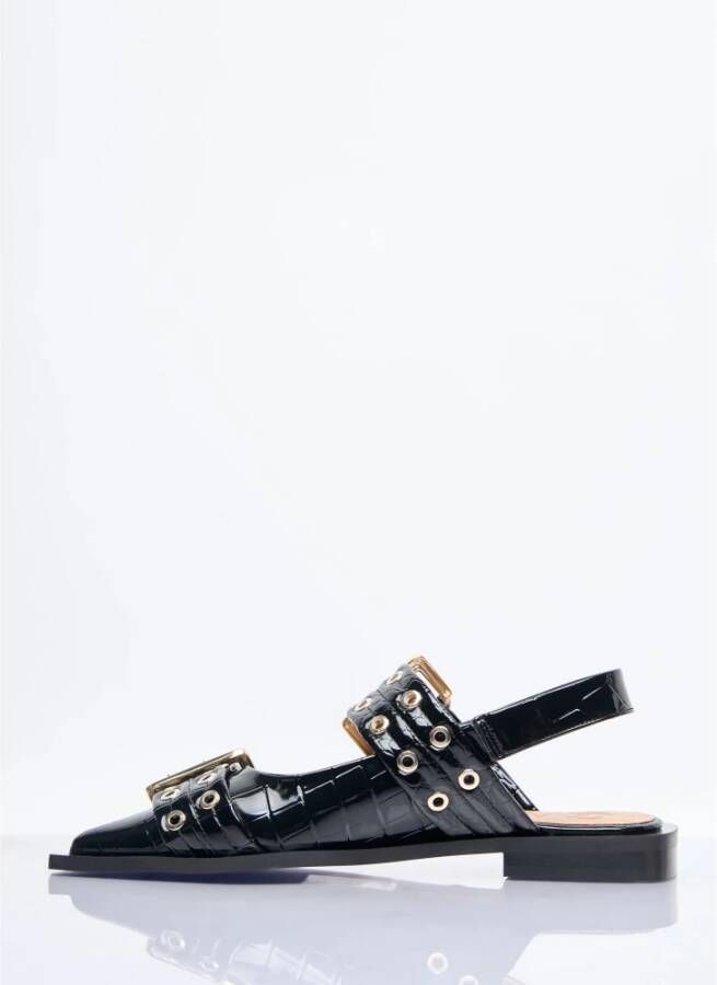 Ganni Krokodil-geëmbosseerde gesp ballerina flats Black Dames