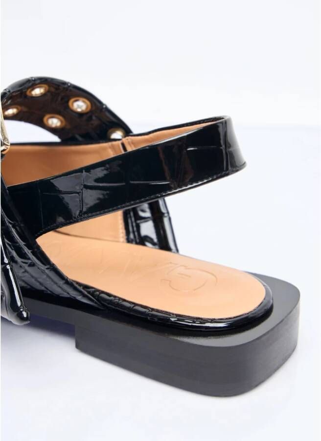 Ganni Krokodil-geëmbosseerde gesp ballerina flats Black Dames