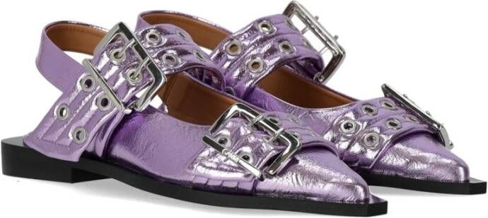 Ganni Lavendel Slingback Ballet Flat met Gespen Purple Dames