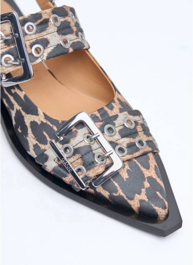 Ganni Leopard Print Buckle Ballerina Flats Brown Dames