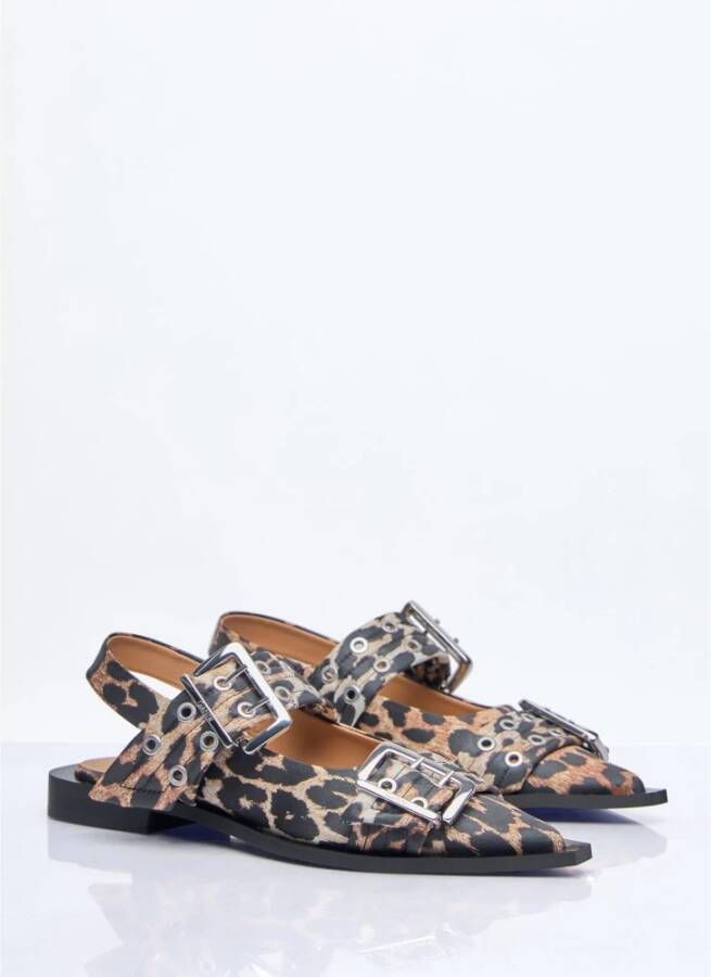 Ganni Leopard Print Buckle Ballerina Flats Brown Dames