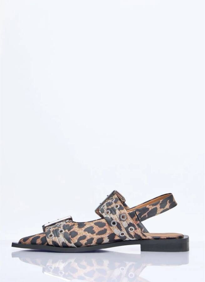 Ganni Leopard Print Buckle Ballerina Flats Brown Dames