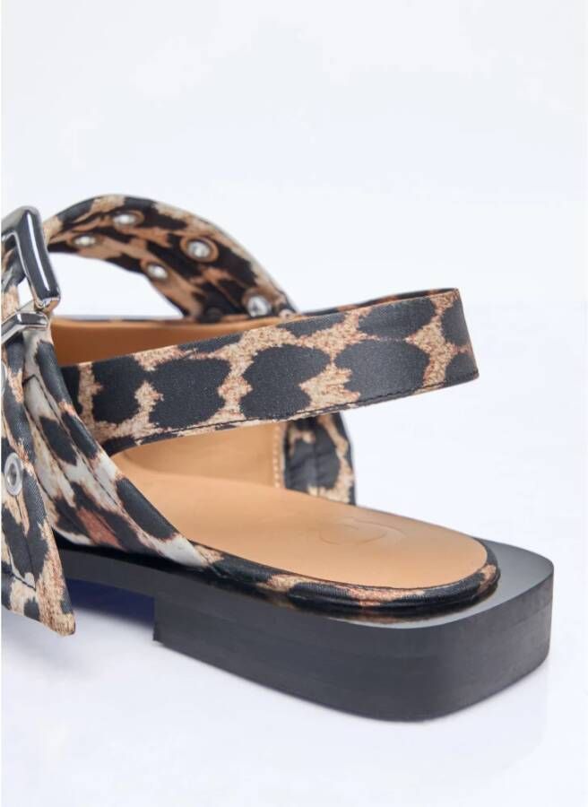 Ganni Leopard Print Buckle Ballerina Flats Brown Dames