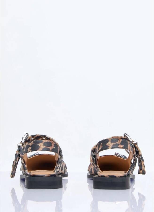 Ganni Leopard Print Buckle Ballerina Flats Brown Dames