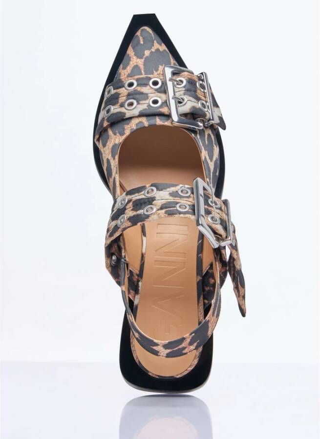 Ganni Leopard Print Buckle Ballerina Flats Brown Dames