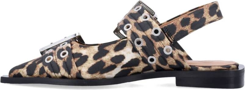 Ganni Leopard Satin Ballerina met Slingback Straps Multicolor Dames