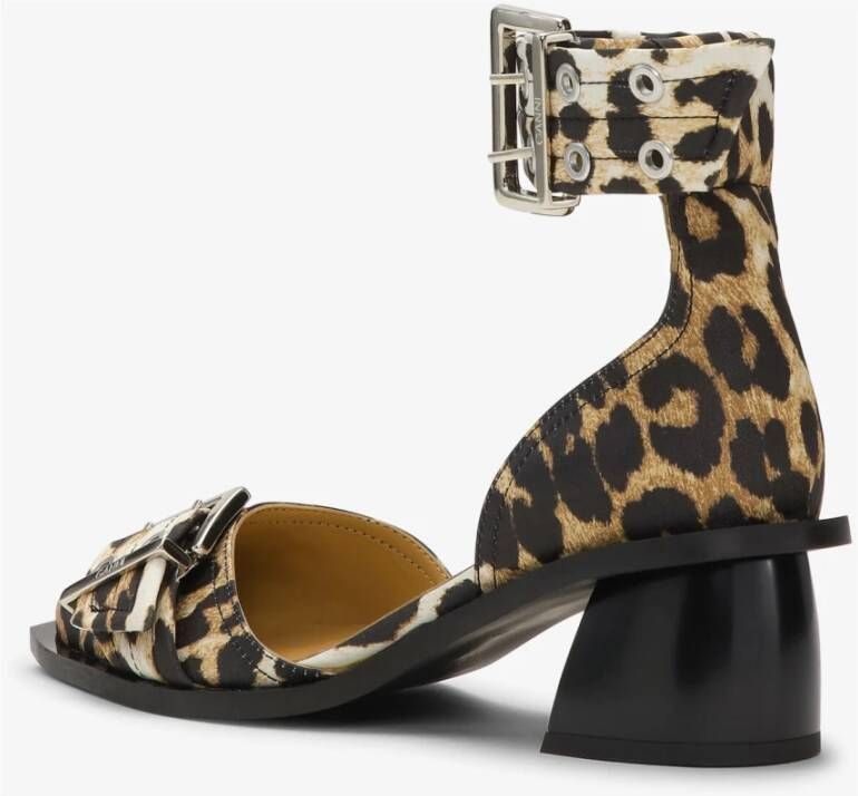 Ganni Leopard Satin Open Cut Pumps Brown Dames