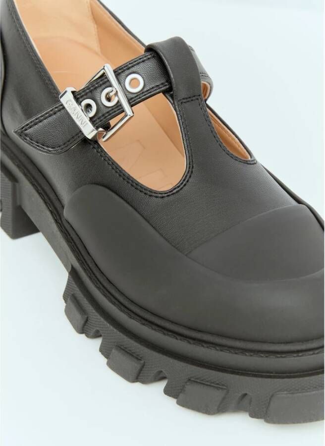 Ganni Leren Mary-Jane Schoenen Black Dames