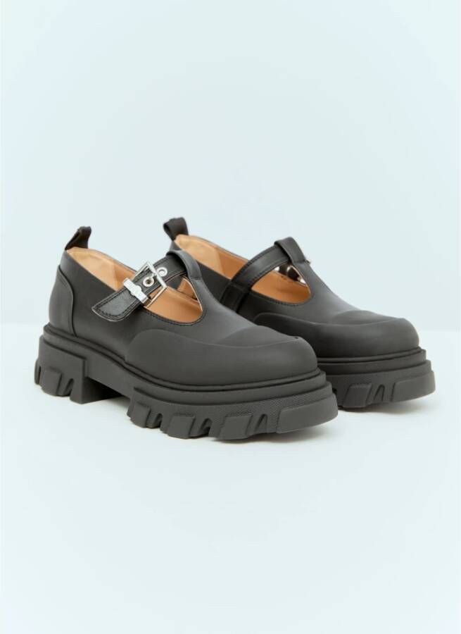 Ganni Leren Mary-Jane Schoenen Black Dames