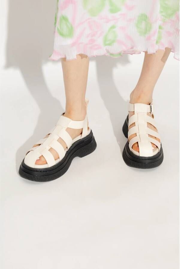 Ganni Leren platformsandalen Beige Dames