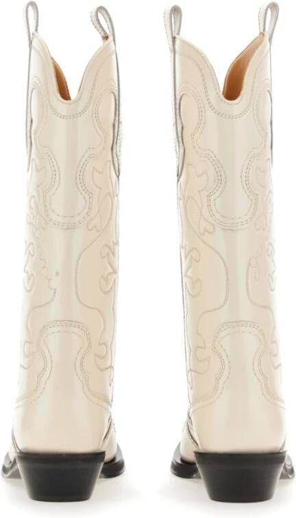 Ganni Leren Western Boot Made in Portugal White Dames