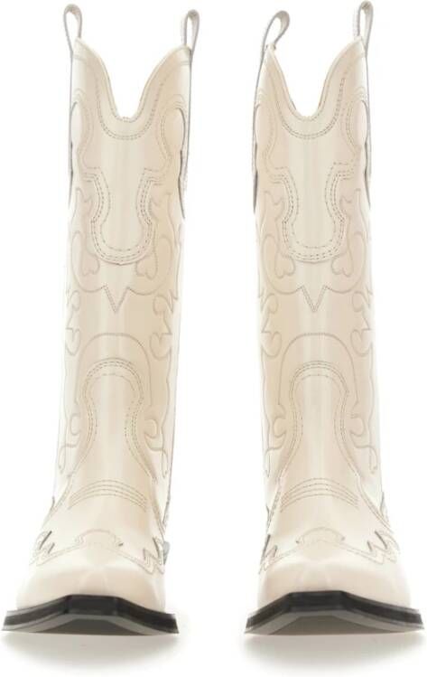 Ganni Leren Western Boot Made in Portugal White Dames