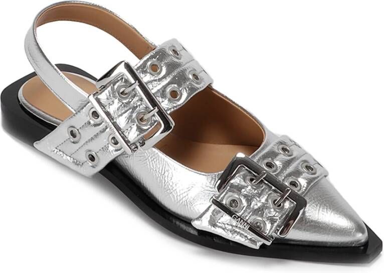 Ganni Metallic Gesp Ballerina Flats Gray Dames