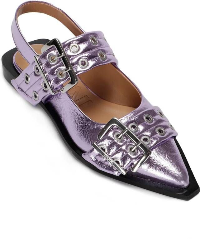 Ganni Metallic gesp ballerina flats Purple Dames