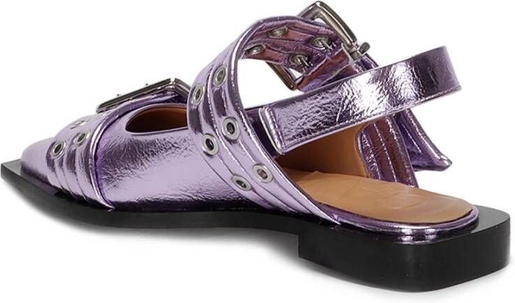 Ganni Metallic gesp ballerina flats Purple Dames