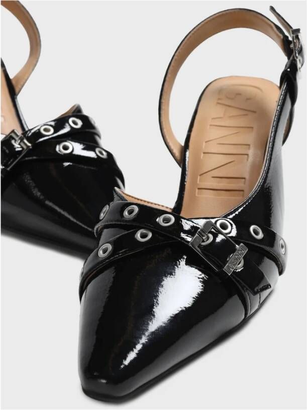 Ganni Open Kitten Heel Eyelets Schoenen Black Dames