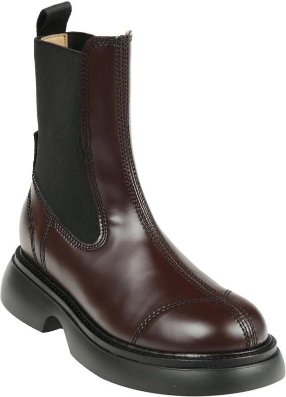 Ganni Patent Chelsea Boot voor dagelijkse stijl Brown Dames