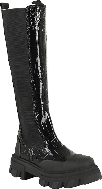 Ganni Patent Croco Chelsea Laars Black Dames