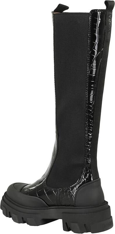 Ganni Patent Croco Chelsea Laars Black Dames