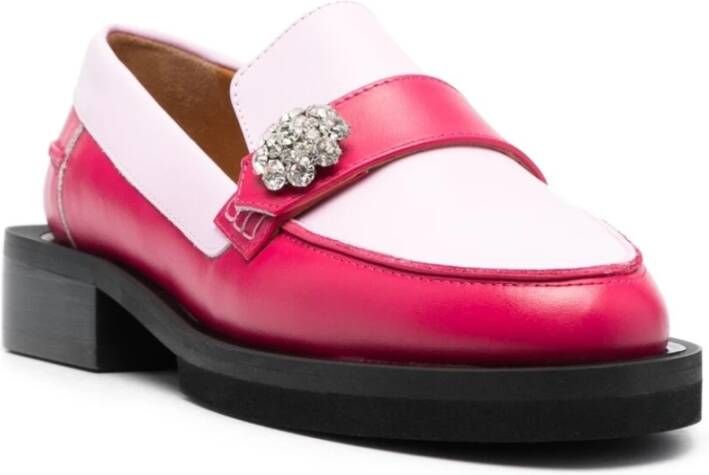 Ganni Roze Juwelen Leren Loafers Pink Dames