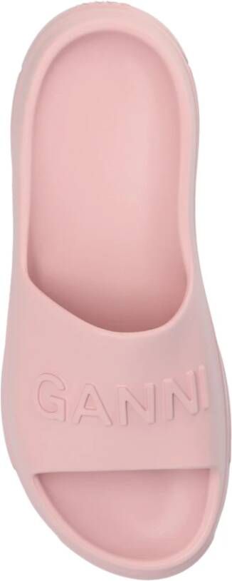 Ganni Rubberen slides met logo Pink Dames