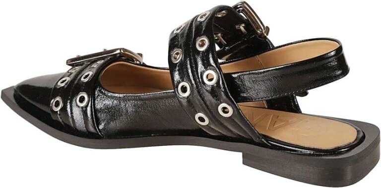 Ganni Chunky Silver-toned metal Buckle ballet flats Black Dames