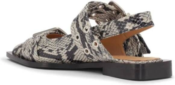 Ganni Slangenprint platte schoenen met dubbele gesp Beige Dames