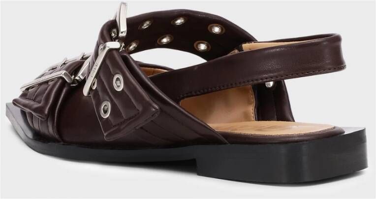 Ganni Stijlvolle Buckle Ballerina Schoenen Brown Dames