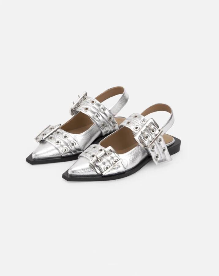 Ganni Zilver Metallic Ballerina Schoenen Gray Dames