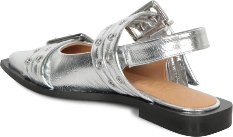 Ganni Zilver Metallic Leren Ballerina Gray Dames